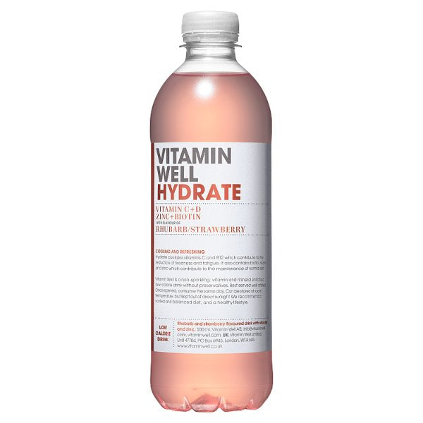 Vitamin Well Hydrate with Flavour of Rhubarb/Strawberry 500ml (12 x 500ml)
