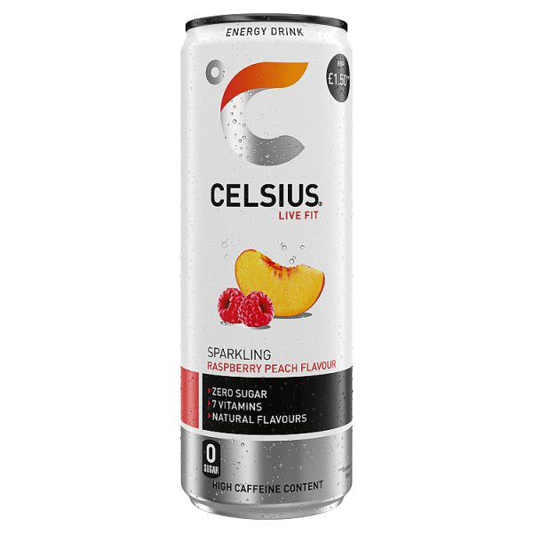 Celsius Energy Drink, Sparkling Raspberry Peach 355ml (12 x 355ml)