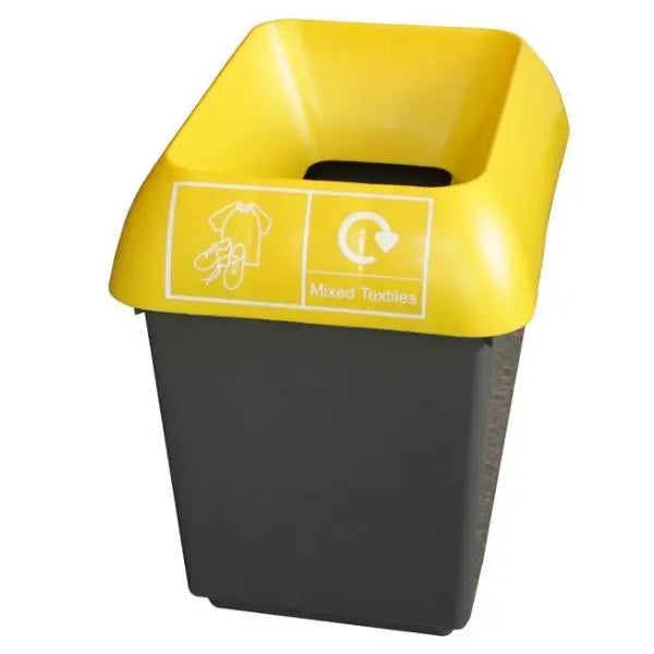 30L Recycling Bin with Yellow Lid & Textiles Logo - Honesty Sales