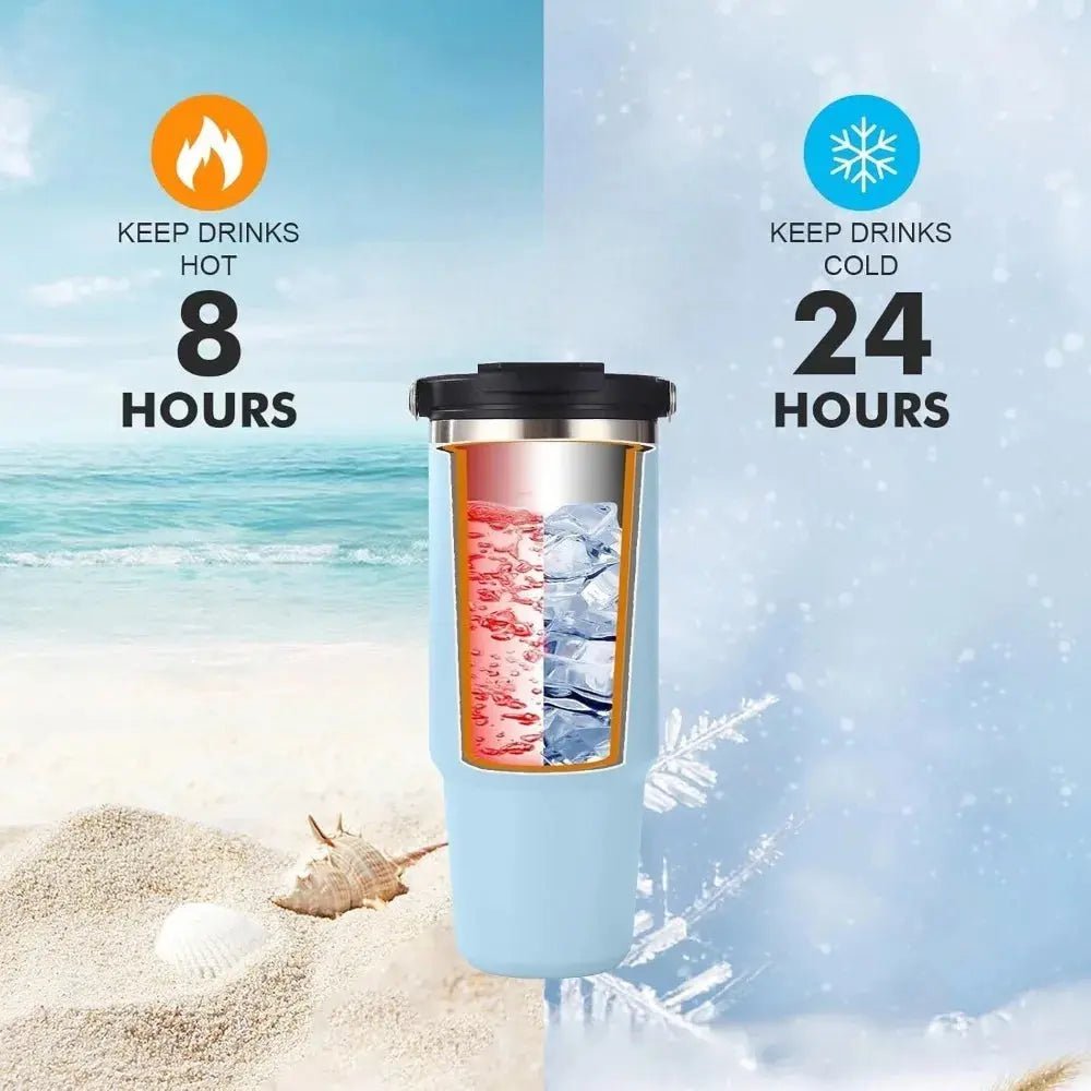 30oz Stainless Steel Thermos Mug with Tritan Lid & Handle – Double - Layer Vacuum Insulated for Hot & Cold Drinks - Honesty Sales