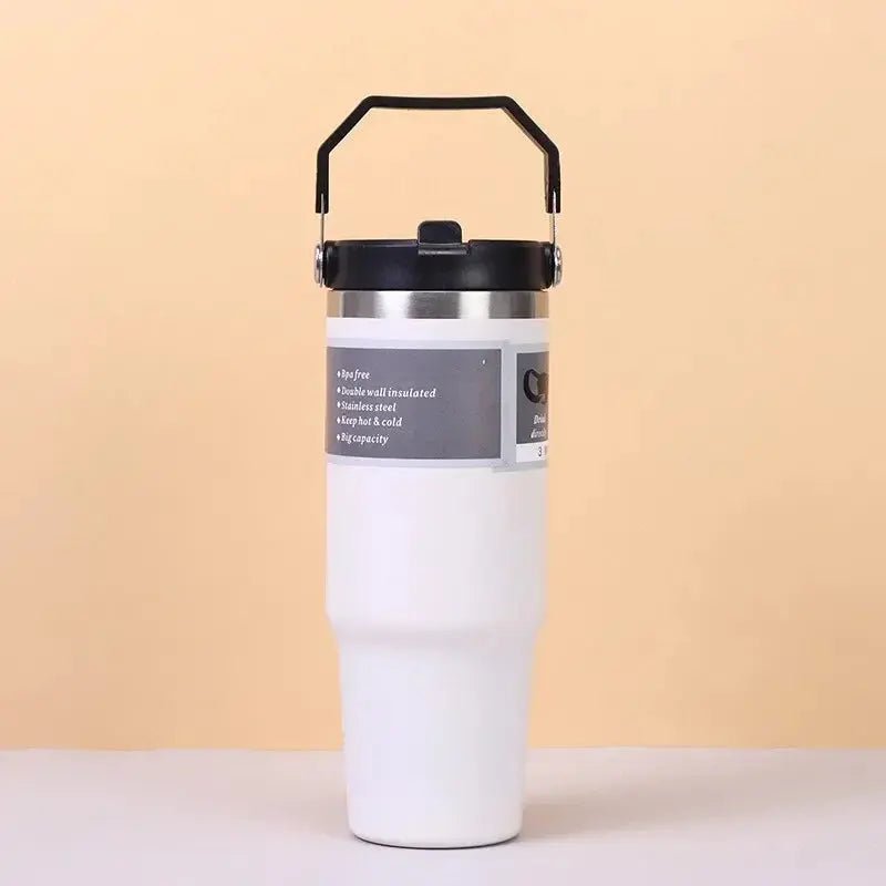 30oz Stainless Steel Thermos Mug with Tritan Lid & Handle – Double - Layer Vacuum Insulated for Hot & Cold Drinks - Honesty Sales