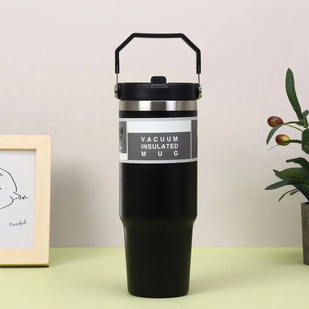 30oz Stainless Steel Thermos Mug with Tritan Lid & Handle – Double - Layer Vacuum Insulated for Hot & Cold Drinks - Honesty Sales