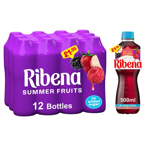 Ribena Summer Fruits No Added Sugar Fruit Juice 500ml (12 x 500ml)