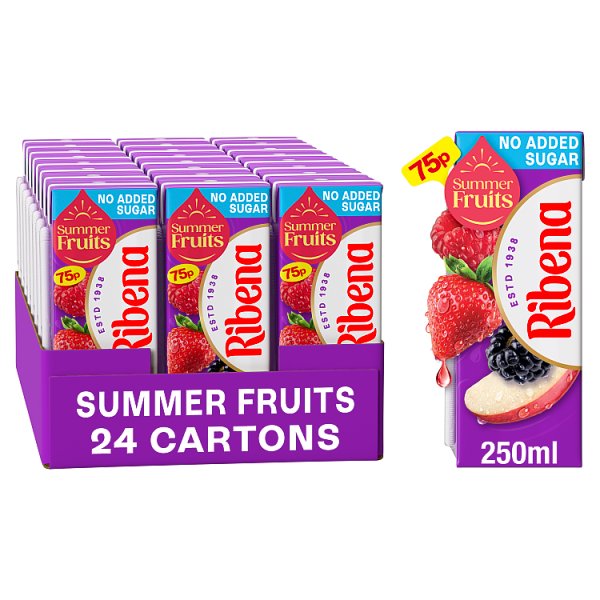 Ribena Summer Fruits No Added Sugar Juice Drink Carton 250ml PMP 75p (24 x 250ml)
