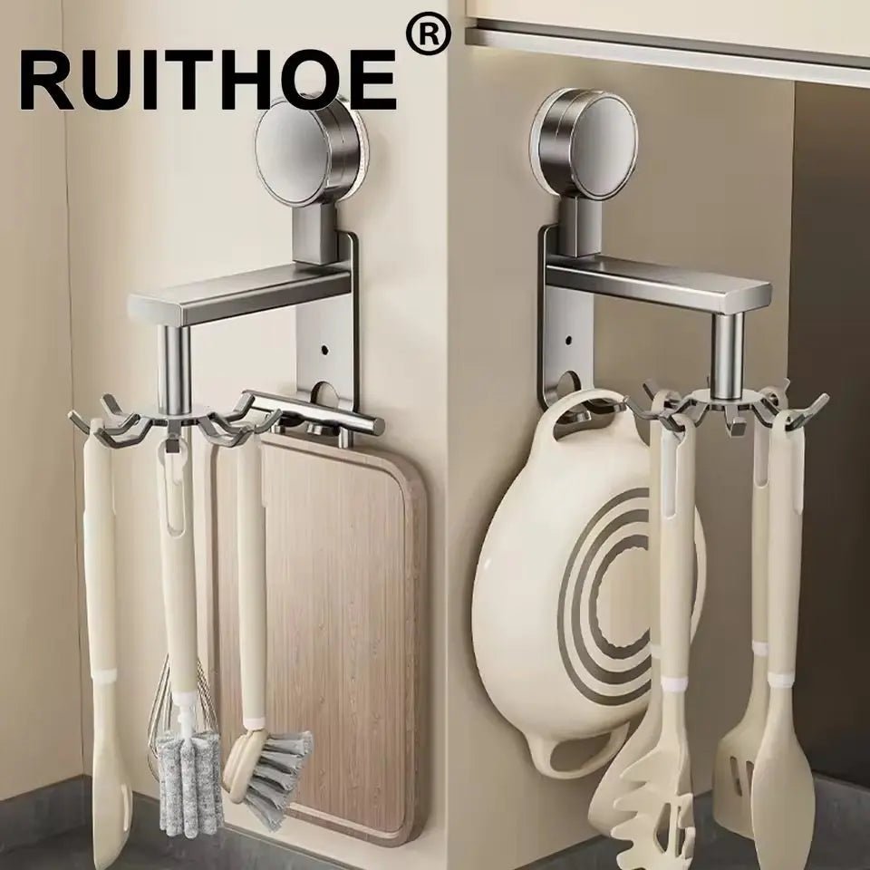 360° Swivel Wall Hangers Kitchen 10 Piece Hooks Rack No - Punching Kitchen Utensils Shovel Chopping Board Storage Stainless Steel - Honesty Sales