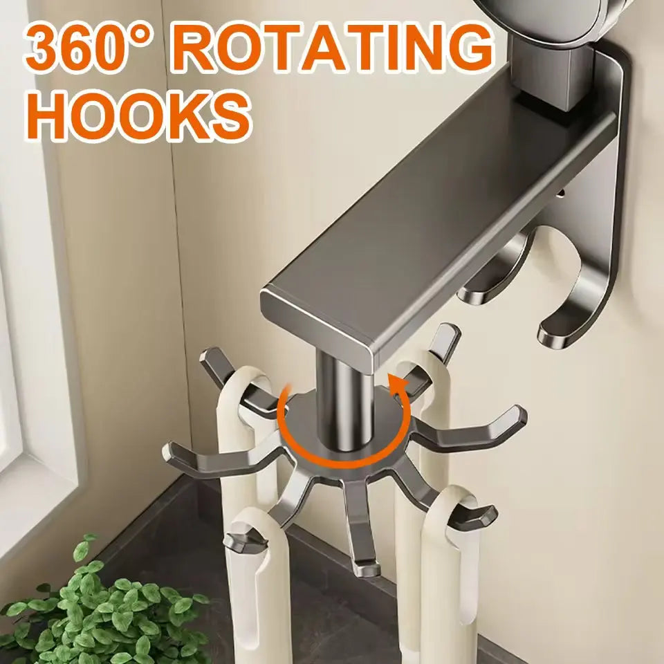 360° Swivel Wall Hangers Kitchen 10 Piece Hooks Rack No-Punching Kitchen Utensils Shovel Chopping Board Storage Stainless Steel  Honesty Sales U.K