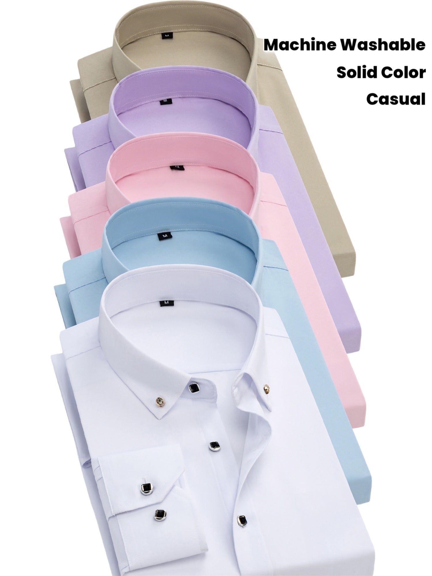 5-Pack Men’s Long Sleeve Dress Shirts – Solid Colors, Button-Down, Wrinkle-Resistant, All-Season Wear Image principale du produit