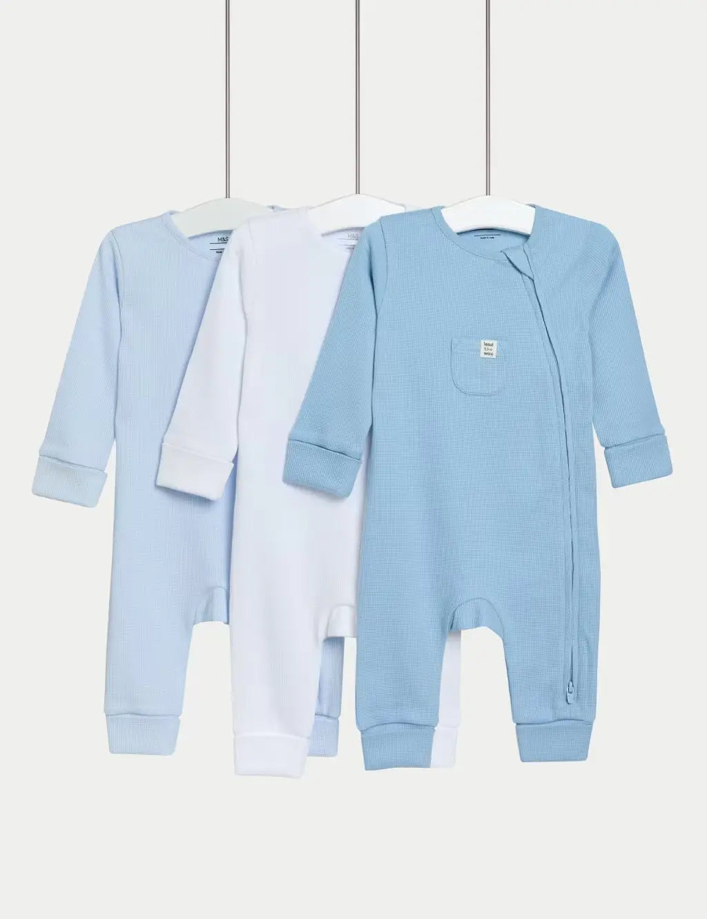 3pk Pure Cotton Waffle Zip Sleepsuits (6½lbs-3 Yrs) Honesty Sales Hauptbild