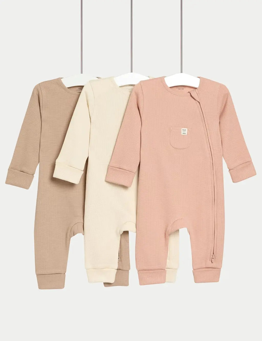 3pk Pure Cotton Waffle Zip Sleepsuits (6½lbs-3 Yrs) Honesty Sales