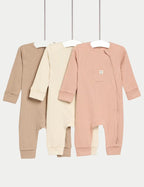 3pk Pure Cotton Waffle Zip Sleepsuits (6½lbs-3 Yrs) Honesty Sales