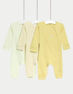 3pk Pure Cotton Waffle Zip Sleepsuits (6½lbs-3 Yrs) Honesty Sales