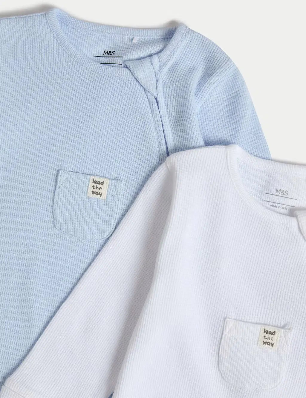 3pk Pure Cotton Waffle Zip Sleepsuits (6½lbs - 3 Yrs) - Honesty Sales