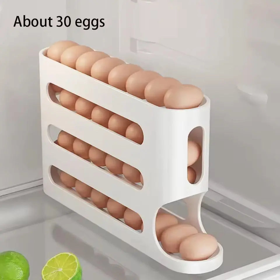 4 Layers Automatic Rolling Egg Holder Rack Fridge Egg Storage Box Container Kitchen Refrigerator Egg Dispenser Fridge Organizer  Honesty Sales U.K