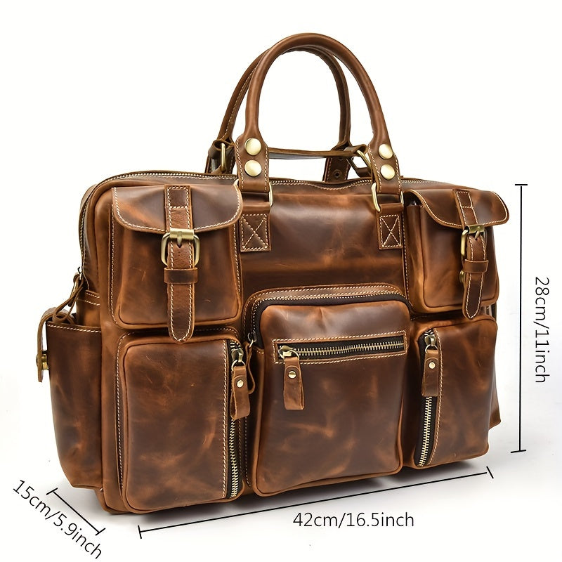 Vintage Men’s Full-Grain Leather Briefcase – 40.6cm Laptop Business Travel Bag with Shoulder Strap Secondary image