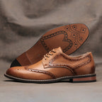 Men’s Brogue Carved Lace-Up Dress Shoes – Business Casual, Faux Upper, Rubber Sole