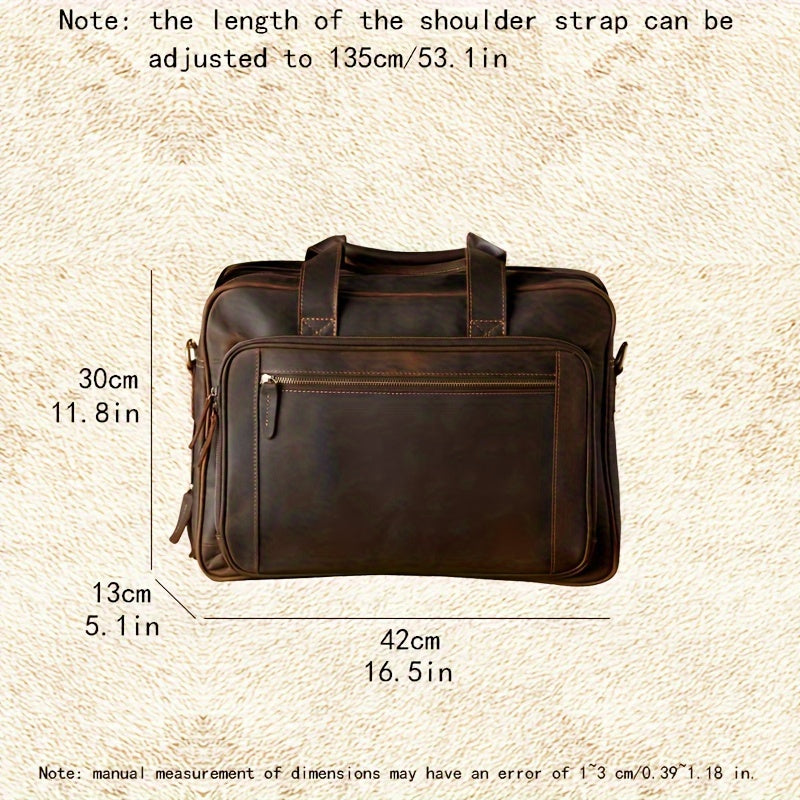 Men’s Vintage Crazy Horse Leather Briefcase – Large-Capacity Genuine Leather Laptop Handbag Main image