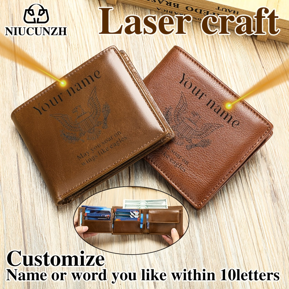 Men’s Genuine Leather Clutch Bag – Top-Grain Cowhide Wallet with Eagle Pattern, Customizable, Daily Use Gift (NIUCUNZH)