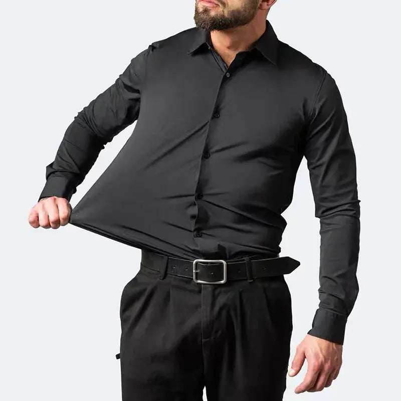 55-105KG Men's long sleeved elastic shirt, non ironing business dress, professional work attire, stand up collar shirt  Honesty Sales U.K