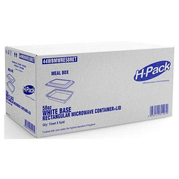 58oz WHITE BASE RECT MICROWAVE CONTAINER + LIDS - Honesty Sales