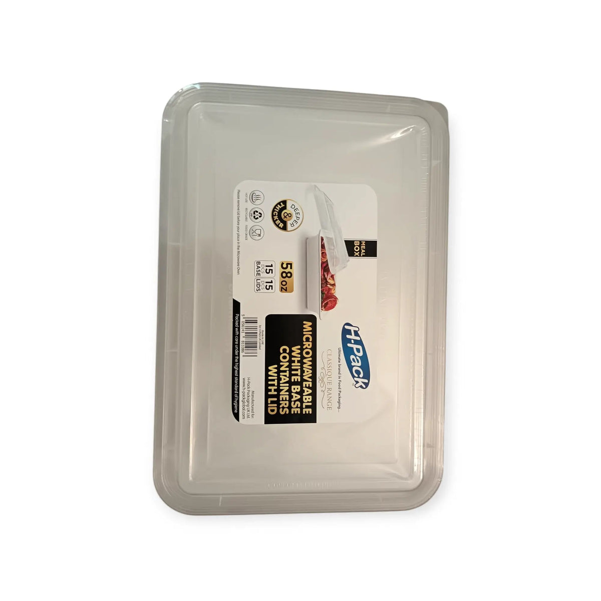 58oz WHITE BASE RECT MICROWAVE CONTAINER + LIDS - Honesty Sales