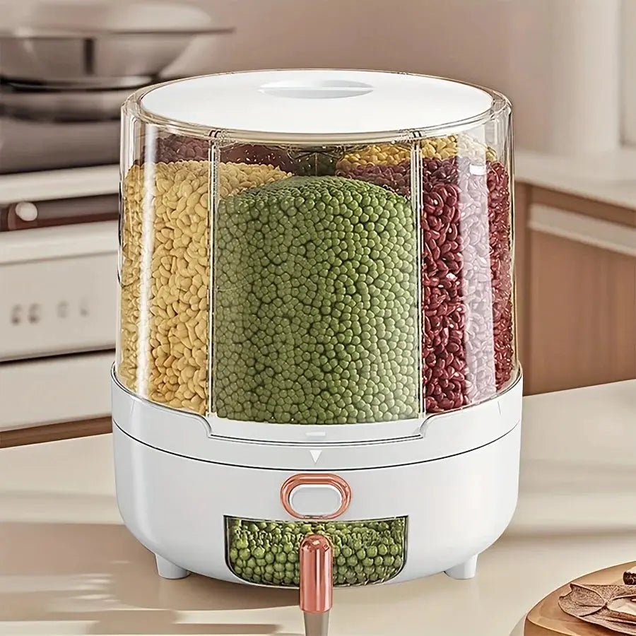 6-Compartment 360° Rotating Airtight Food Storage Container - Moisture-Proof for Cereal, Candy, Rice - Kitchen Pantry Organizer  Honesty Sales U.K
