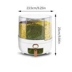 6-Compartment 360° Rotating Airtight Food Storage Container - Moisture-Proof for Cereal, Candy, Rice - Kitchen Pantry Organizer  Honesty Sales U.K