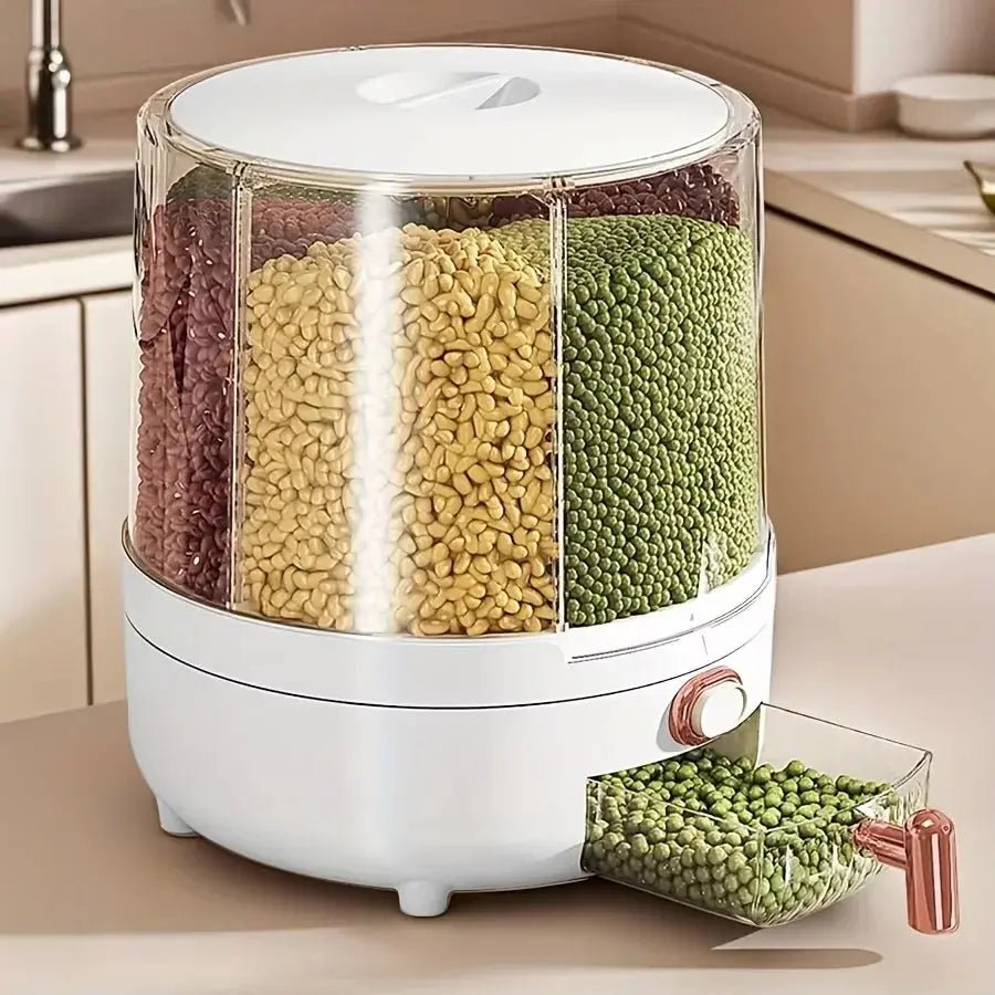 6 - Compartment 360° Rotating Airtight Food Storage Container - Moisture - Proof for Cereal, Candy, Rice - Kitchen Pantry Organizer - Honesty Sales