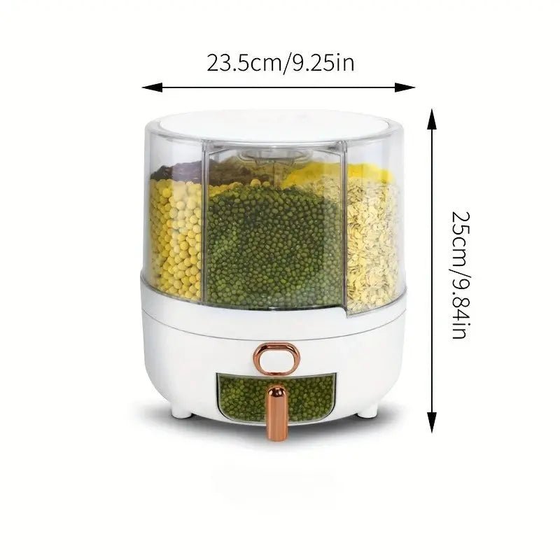 6 - Compartment 360° Rotating Airtight Food Storage Container - Moisture - Proof for Cereal, Candy, Rice - Kitchen Pantry Organizer - Honesty Sales