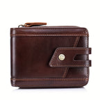 Men’s Vintage Top-Grain Cowhide Leather Wallet – Multi-Functional Zipper Coin & Card Holder, Large-Capacity Clutch Bag