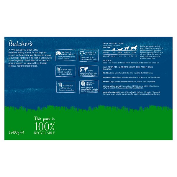 Butcher's Tripe Loaf Recipes Wet Dog Food Tins 6 x 400g (Case of 4)