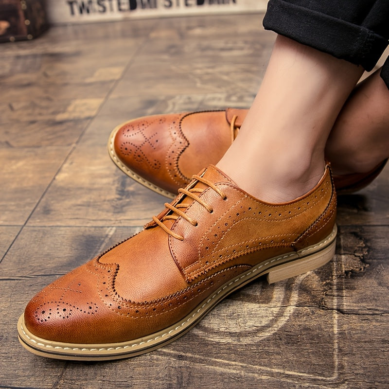 Men’s Business Casual Lace-Up Oxford Shoes – PU Upper & Sole, Low-Top Office & Formal Wear