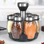 7-Piece Spice Jar Set with Rotating Rack – Glass Seasoning & Salt Shakers Storage Organizer  Honesty Sales U.K