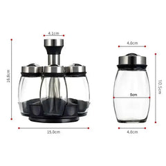 7-Piece Spice Jar Set with Rotating Rack – Glass Seasoning & Salt Shakers Storage Organizer  Honesty Sales U.K
