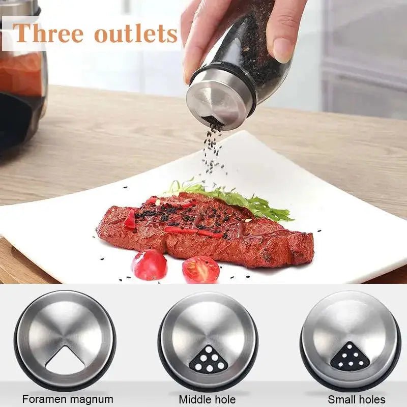 7 - Piece Spice Jar Set with Rotating Rack. Glass Seasoning & Salt Shakers Storage - Honesty Sales