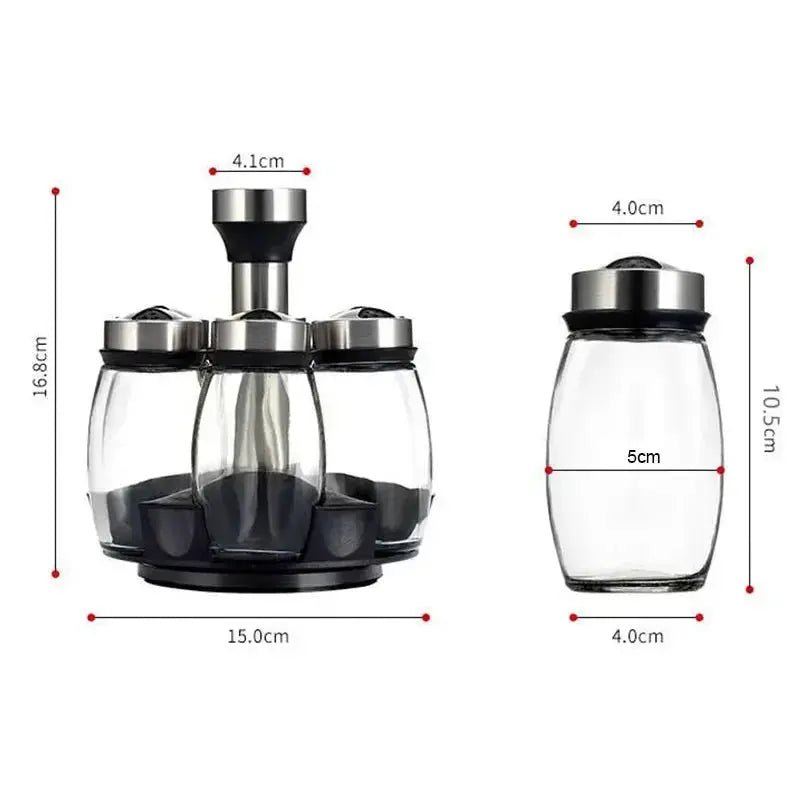 7 - Piece Spice Jar Set with Rotating Rack. Glass Seasoning & Salt Shakers Storage - Honesty Sales