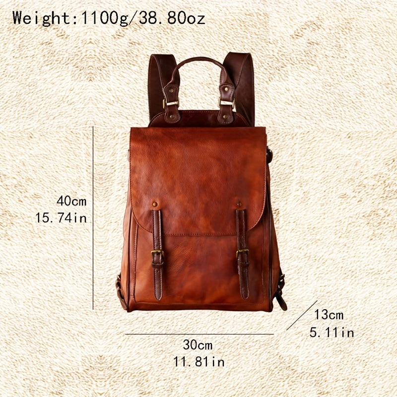 Men’s Vintage Vegetable-Tanned Leather Backpack – Top-Grain Cowhide Large-Capacity Travel & Laptop Bag Secondary image