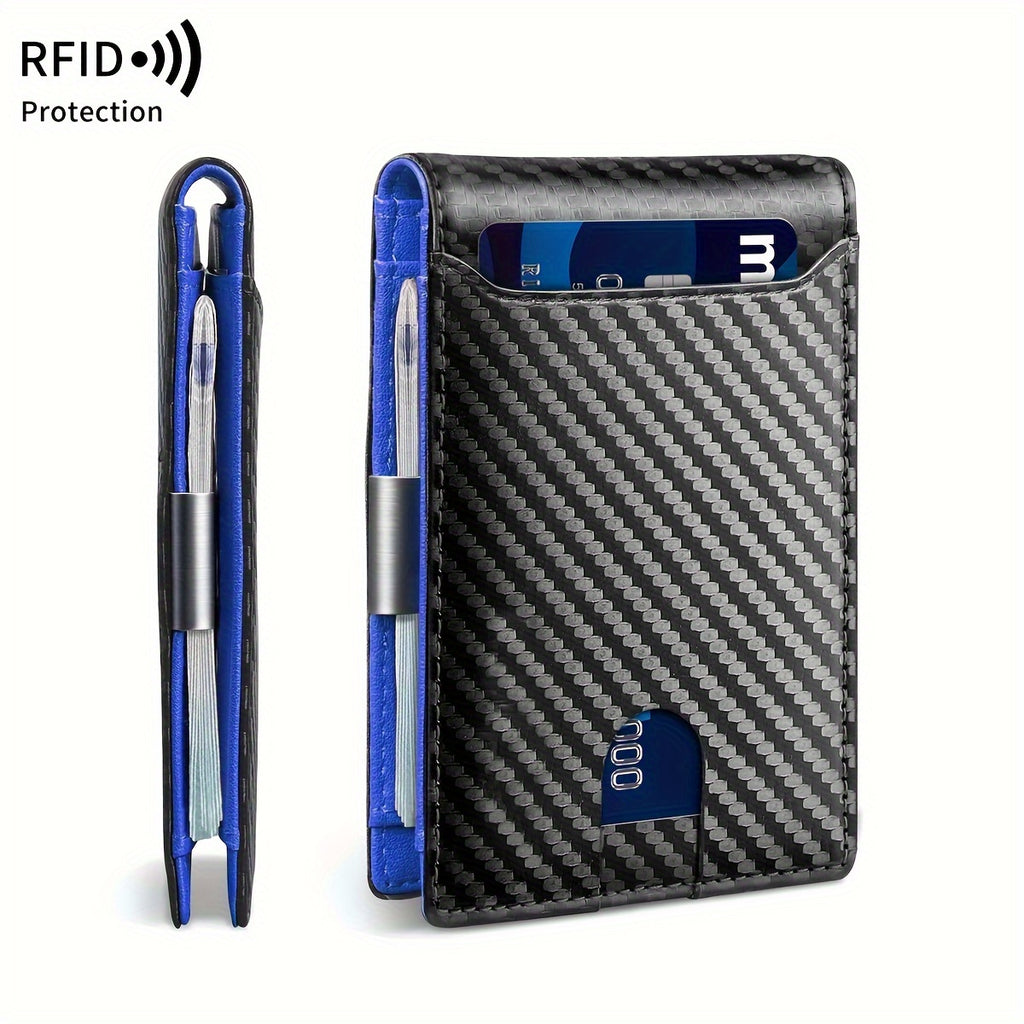 Men’s Carbon Fiber RFID Blocking Wallet – Ultra-Thin Minimalist Bifold Front Pocket Card Holder with Coin Purse