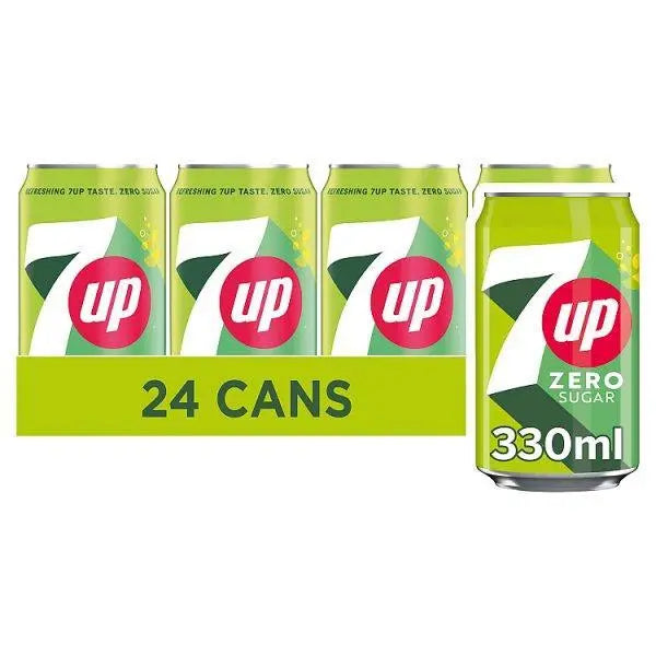 7UP Zero Sugar Free Lemon & Lime Can 330ml (Case of 24) - Honesty Sales
