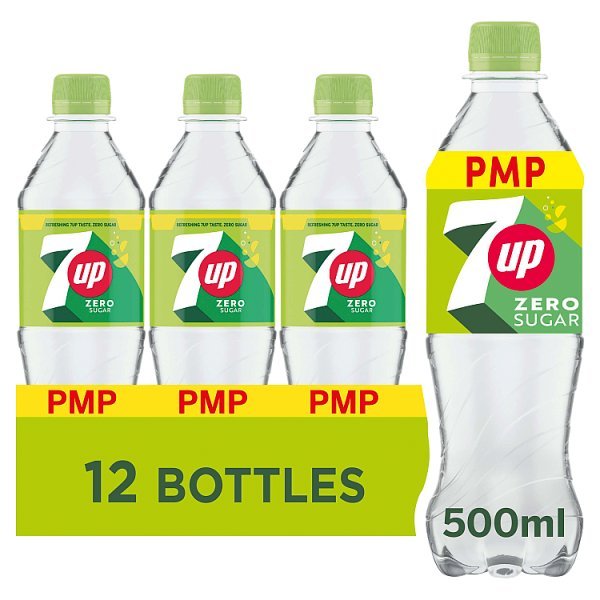 7UP Zero Sugar Lemon and Lime Bottle PMP 500ml (12 x 500ml) - Honesty Sales
