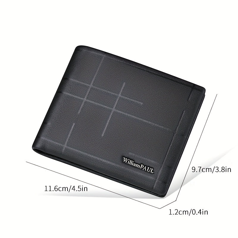 Personalized Men’s Genuine Leather Wallet – Black, Large-Capacity with Multiple Card Slots & Embossed Metal Logo