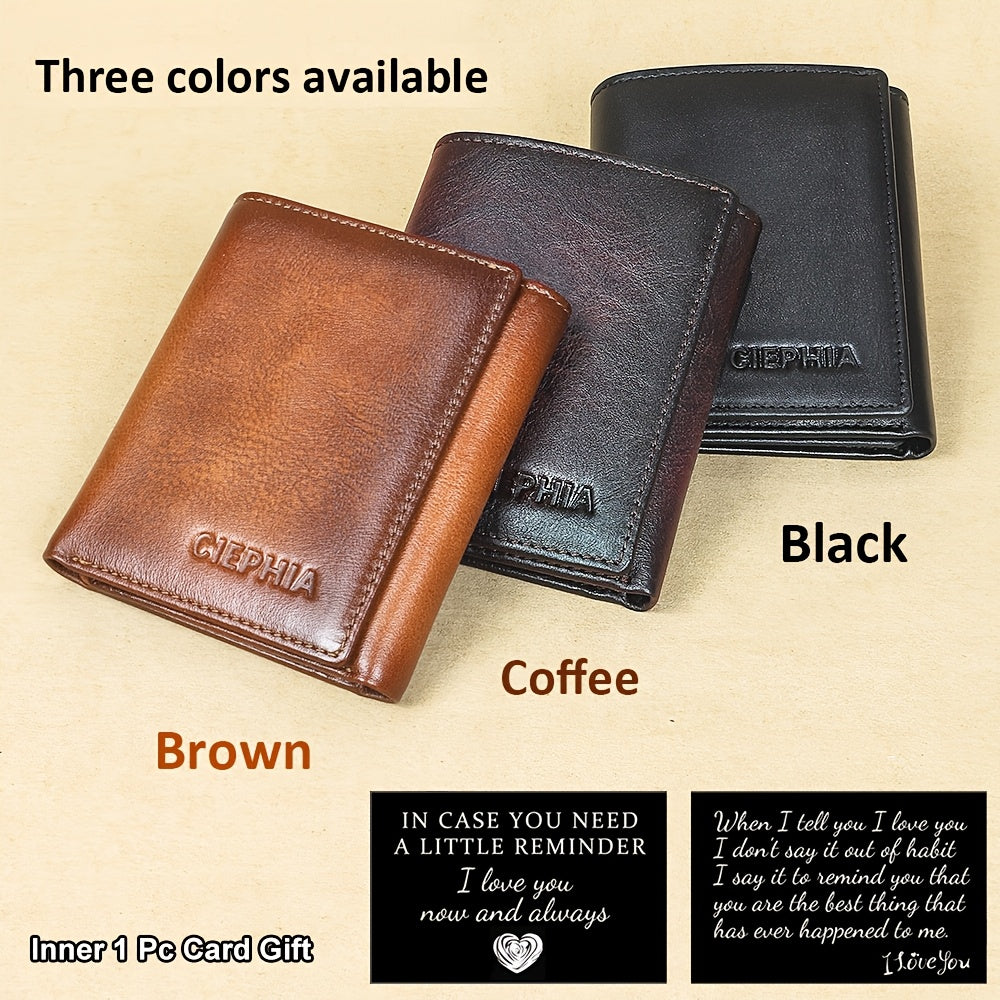 Men’s Genuine Leather Trifold Wallet – First-Layer Cowhide RFID Blocking with Multiple Card Slots & Money Clip