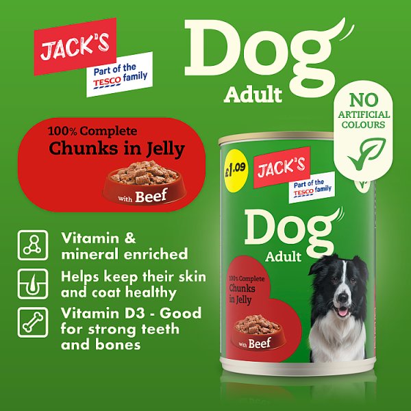 Jack's Dog Adult 100% Complete Chunks in Jelly with Beef 415g (Case of 12) Image secondaire du produit
