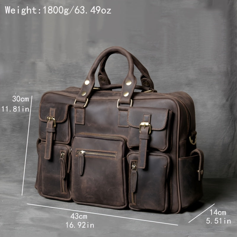 Vintage Genuine Leather Briefcase – 17-Inch Laptop Bag, Business Crossbody & Tote for Men Main image