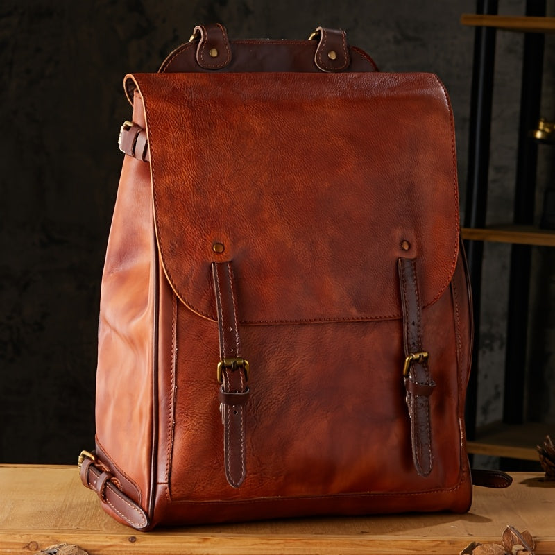 Men’s Vintage Vegetable-Tanned Leather Backpack – Top-Grain Cowhide Large-Capacity Travel & Laptop Bag Main image
