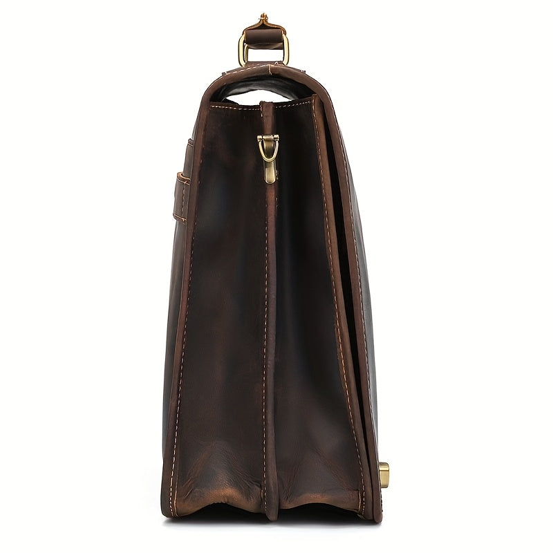 Vintage Men’s Crazy Horse Leather Briefcase – Laptop Commuter Hand & Shoulder Bag Secondary image