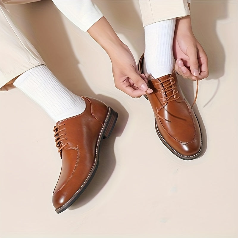 Men’s Norwegian Derby Oxford Lace-Up Shoes – Classic British Style, Anti-Slip Rubber Sole, Wide Fit