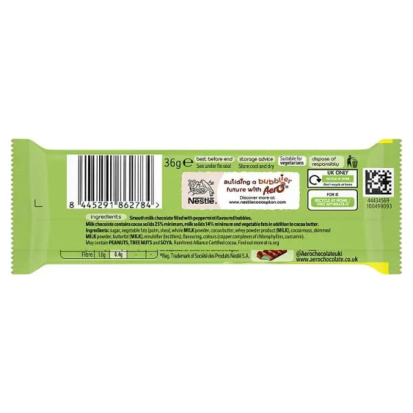 Aero Bubbly Peppermint Chocolate Bar 36g (Case of 24) - Honesty Sales