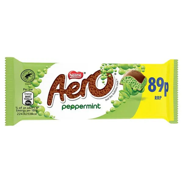 Aero Bubbly Peppermint Chocolate Bar 36g (Case of 24) - Honesty Sales