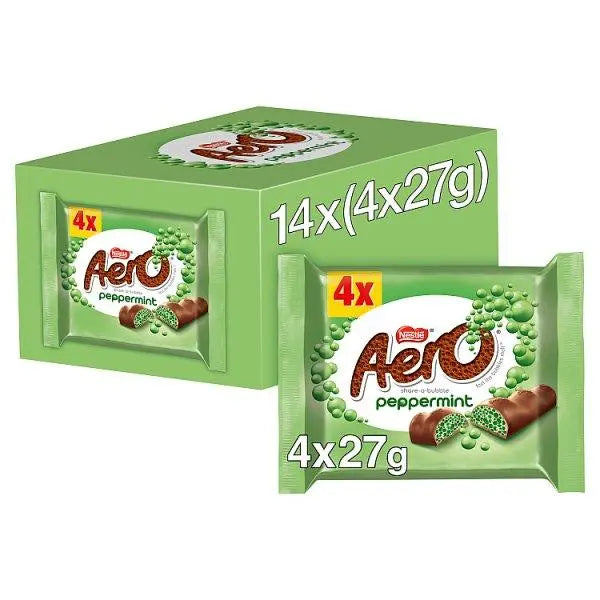 Aero Bubbly Peppermint Chocolate Bar 4 Pack Multipack 108g (Case of 14) - Honesty Sales U.K Main image