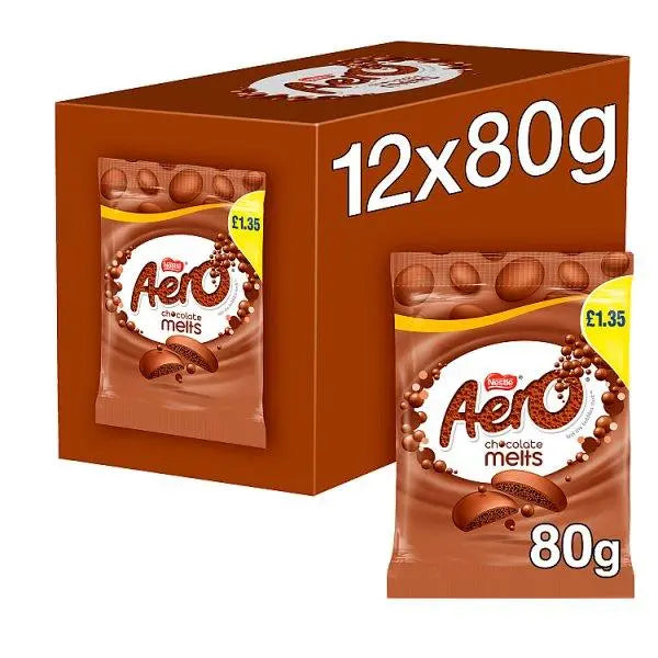 Aero Melts Milk Chocolate Sharing Bag 80g (Case of 12) - Honesty Sales U.K